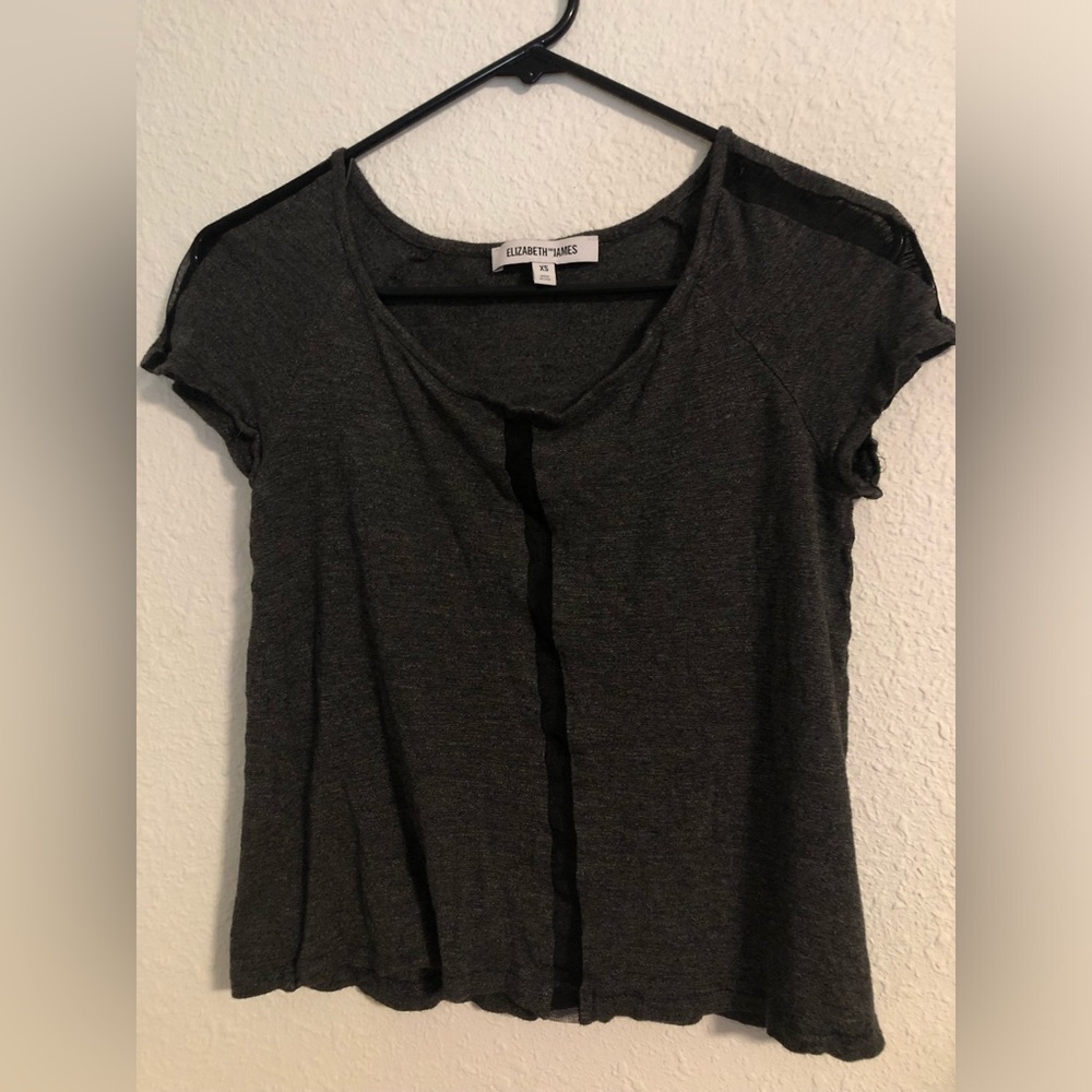 Elizabeth and James Dark Charcoal Short Sleeve Tee with Center Trim